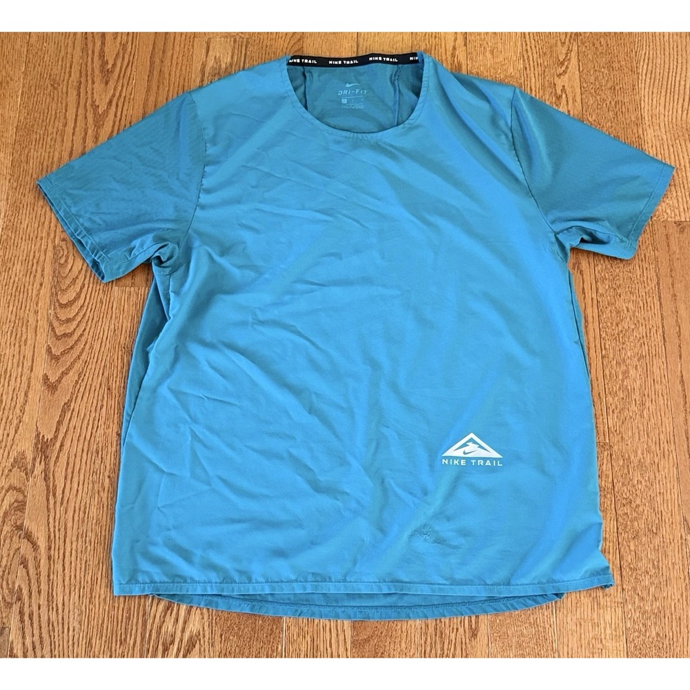 Nike Dri-FIT Rise 365 Trail Mens Large Running T-Shirt Greenish Blue Outdoor